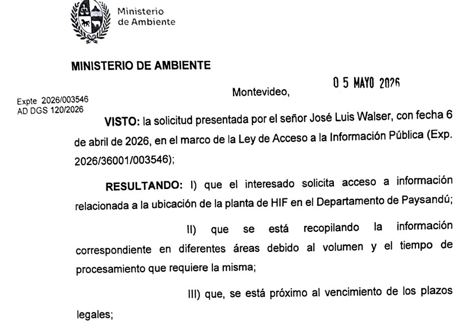 El Gobierno de Uruguay respondió formalmente a Colón por la instalación de la planta de HIF Global